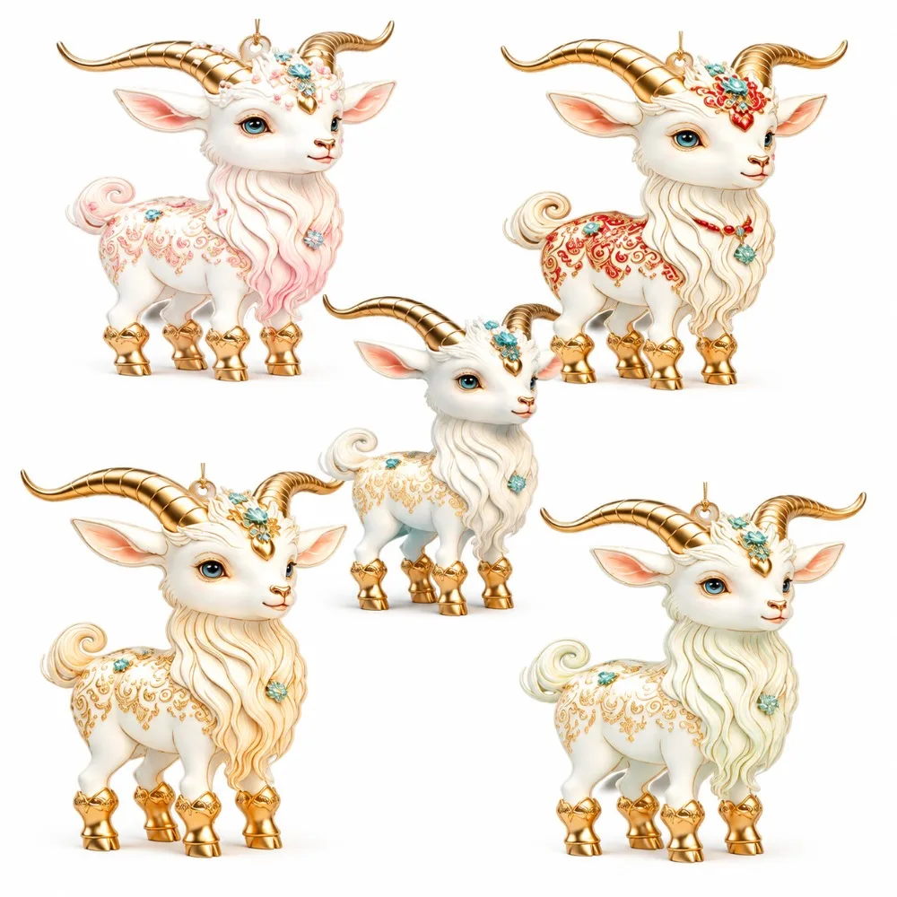 New 2D Flat Goat Hanging Ornament Set Shining Artificial Rhinestone Goat Pendant Simulation Acrylic Keychain Bag Charms