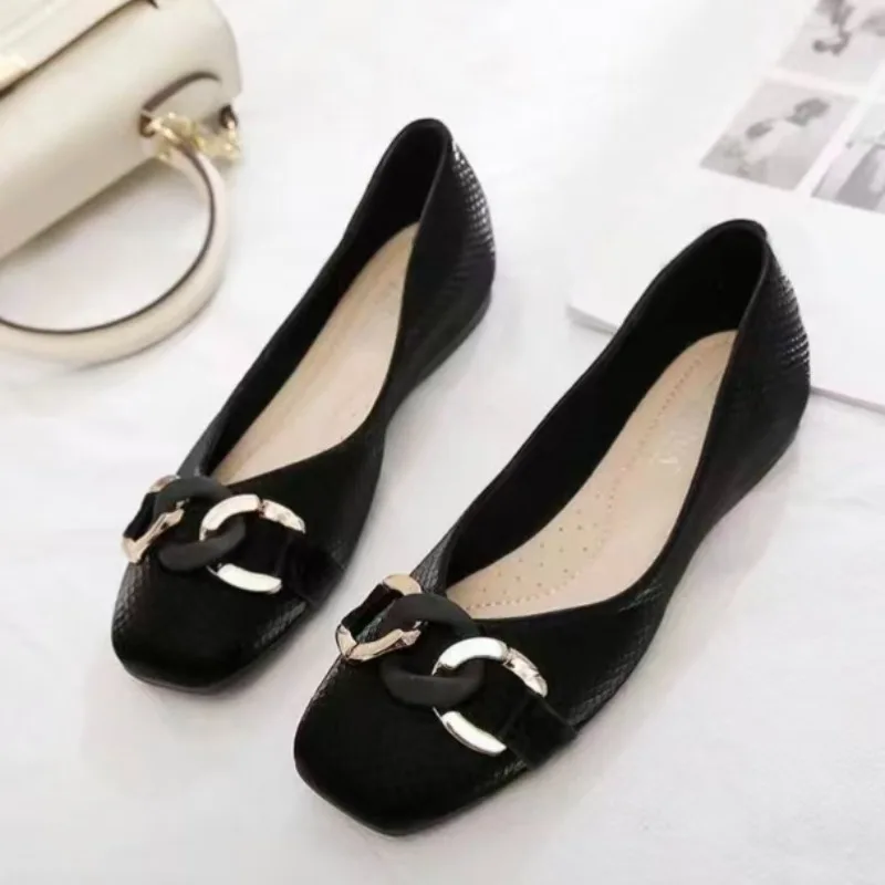 المتسكعون الأسود للربيع والصيف المرأة حذاء مسطح مربع الرأس النساء أحذية عمل مريحة الانزلاق على الأحذية حجم كبير 41 #3