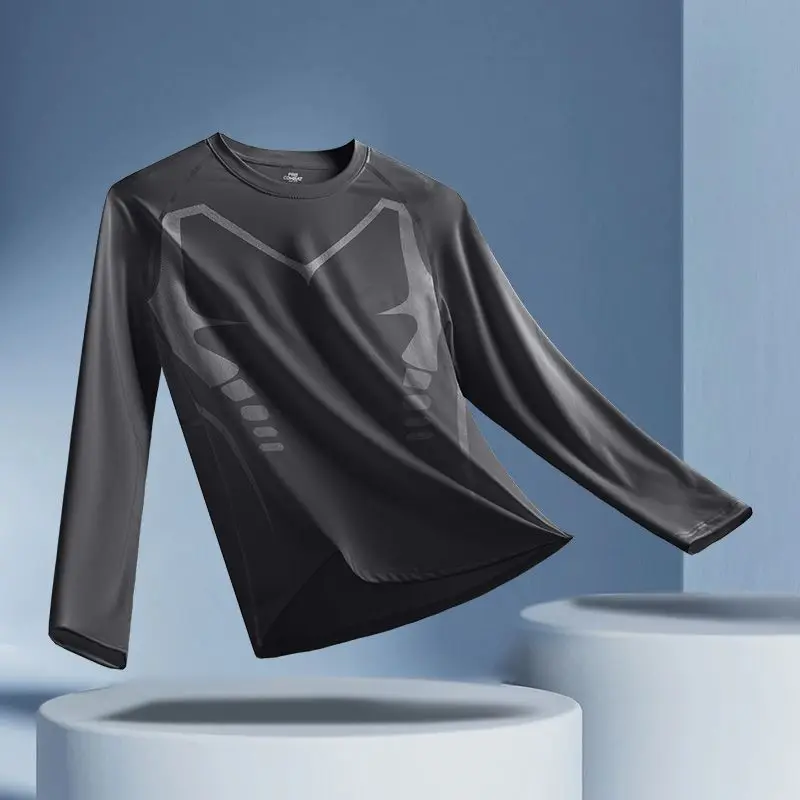 

Summer New Men's Thin Style Pullovers Crew Neck Spliced Long Sleeve Casual Fashion Loose Ice Silk Sunscreen Clothes T-shirt Tops