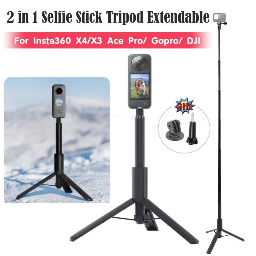 Niewidoczny kijek do selfie 2w1 + rozkładany statyw do Insta360 X5, kompatybilny z Insta360 X4 X3 Ace Pro 2 / Gopro / DJI Osmo 360 Action 5 4