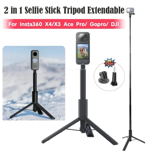 Niewidoczny kijek do selfie 2w1 + rozkładany statyw do Insta360 X5, kompatybilny z Insta360 X4 X3 Ace Pro 2 / Gopro / DJI Osmo 360 Action 5 4