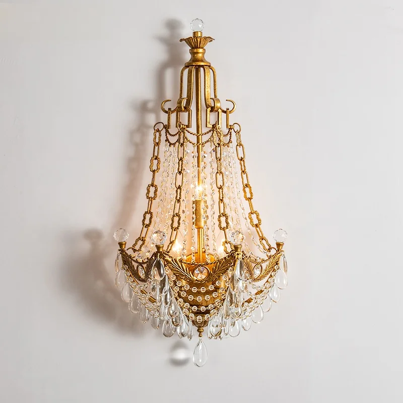 American crystal wall lamp living room background wall lamp creative French court crown retro old