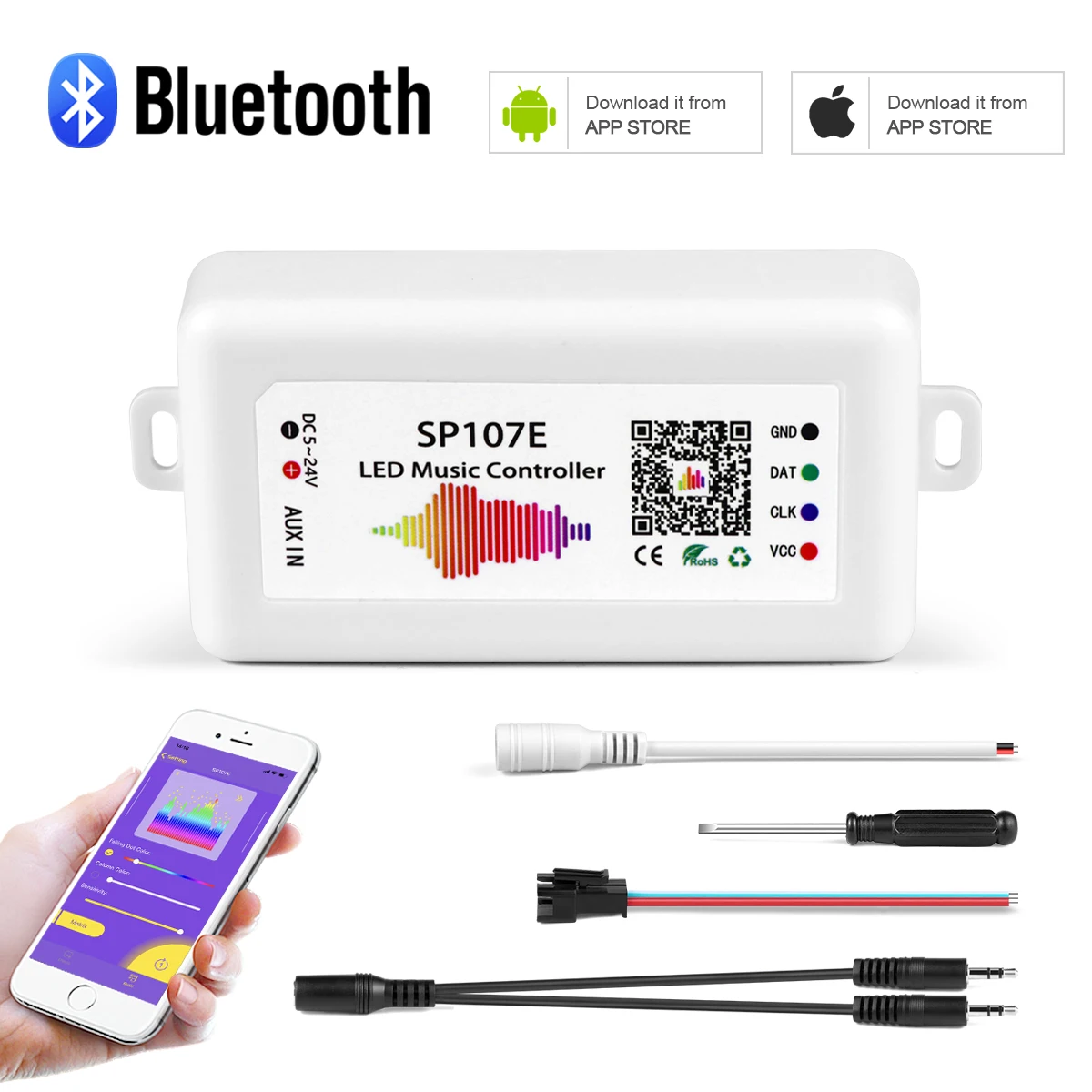 

5V-24V SP107E RGBIC Strip Light LED Controller SPI Pixels IC WS2812B WS2811 SK6812 Addressable Bluetooth App Smart Controller ﻿