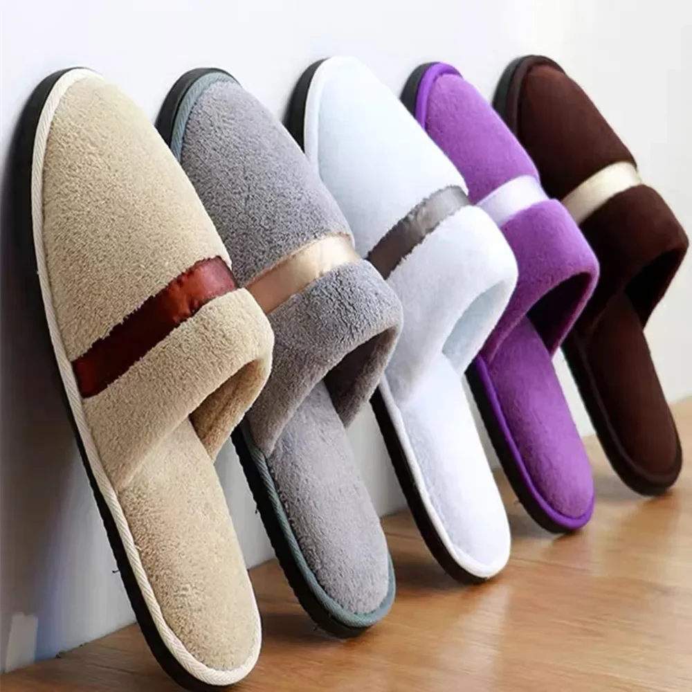 

1Pair Disposable Winter Slipper Men Women Hotel Home Slippers Non-slip Portable Travel Sandals Coral Fleece Soft Warm Flip Flops