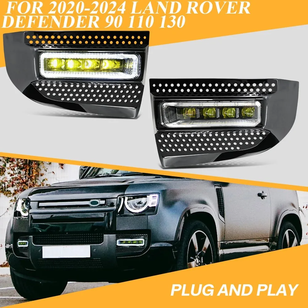 For Land Rover Defender 90 110 130 2020-2024 LED Fog Light 1Set DRL Front Lamps Left + Right Side Waterproof Offroad Upgrade