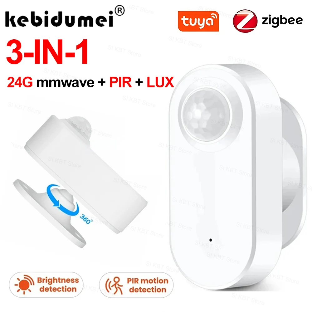 3-в-1 Tuya Zigbee PIR датчик обнаружения движения присутствия человека + умный радар 24 ГГц ммвол + детектор яркости Поддержка домашнего помощника