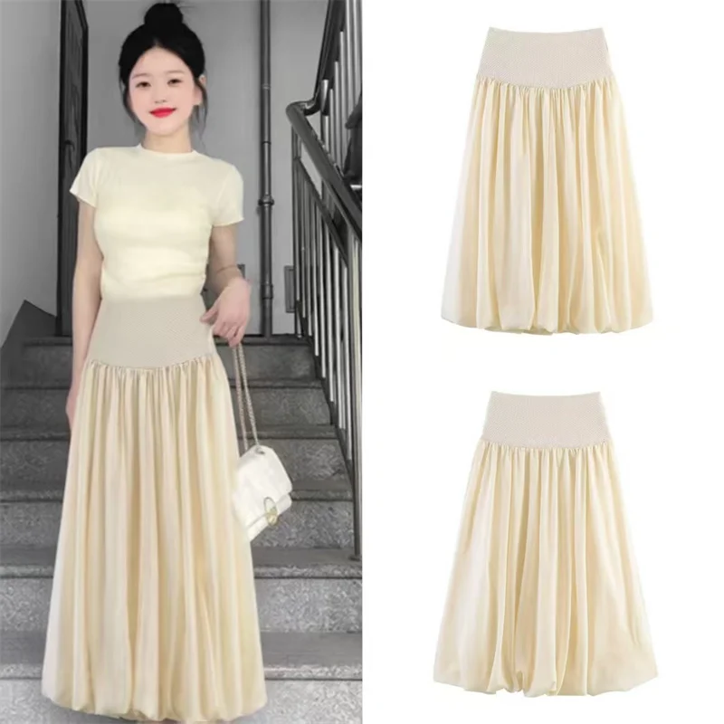 

Women's Half-Length Skirt 2026 Summer New Patchwork Balloon Knit Casual Fashion Comfortable Elegant Party Unique Slim-Fit Skirt