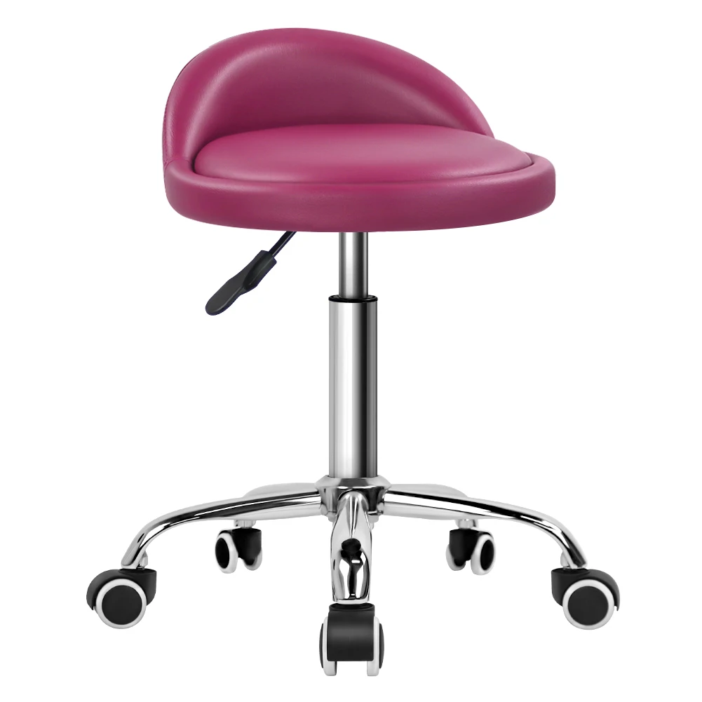 KKTONER PU Leather Round Rolling Stool with Back Rest Height Adjustable Swivel Drafting Work SPA Task Chair with Wheels