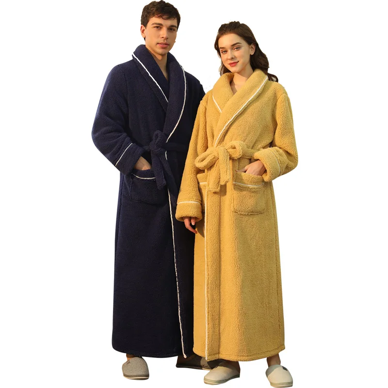 

Premium Womens Mens Plush Soft Long Robe Fluffy Warm Fleece Sherpa Shaggy Bathrobe Sleepwear Dressing for Winter