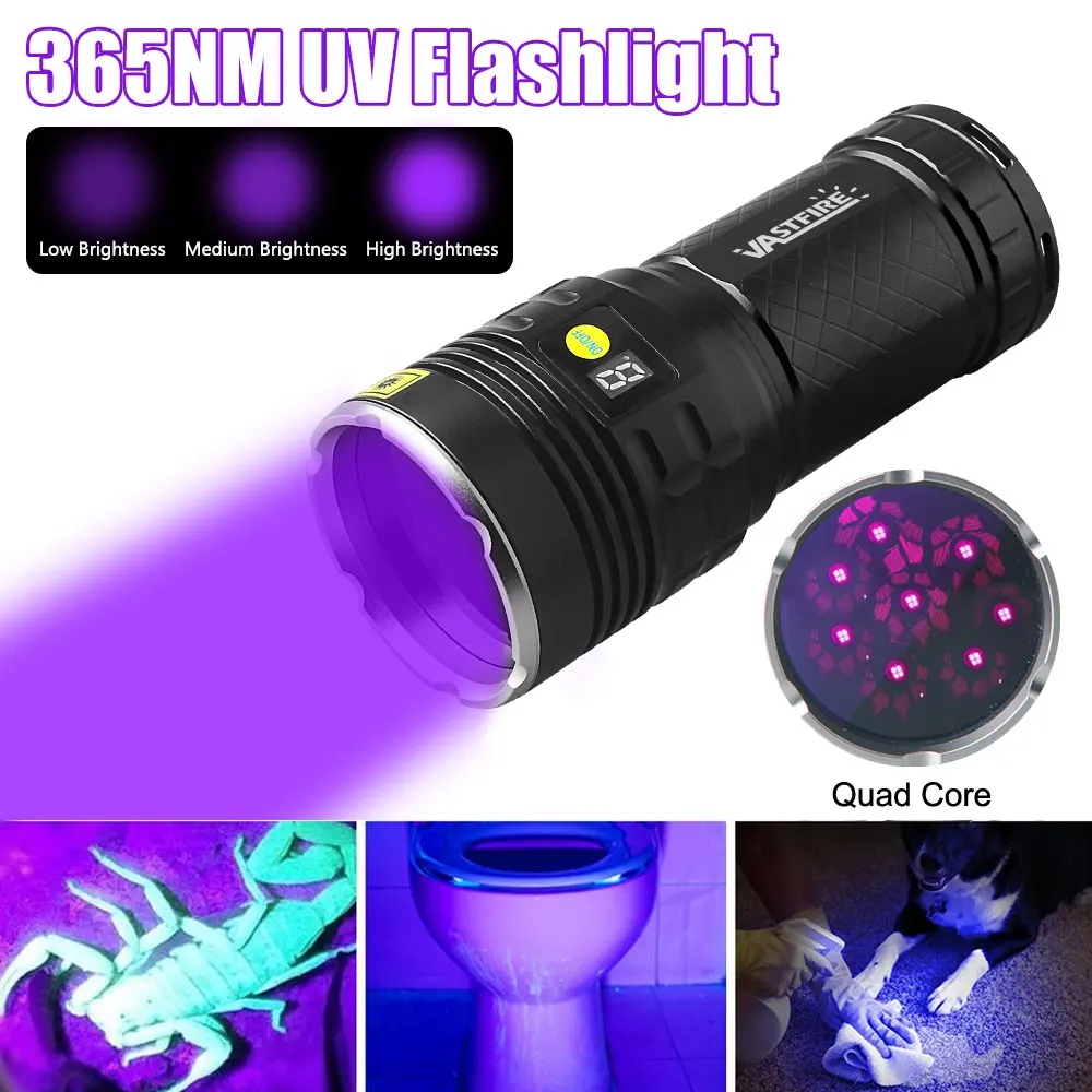 160W UV Flashlight Black Mirror Torch Super Bright UV Flashlight 8 core Violets Ultraviolet Torch For Pet Stains Camping Outdoor