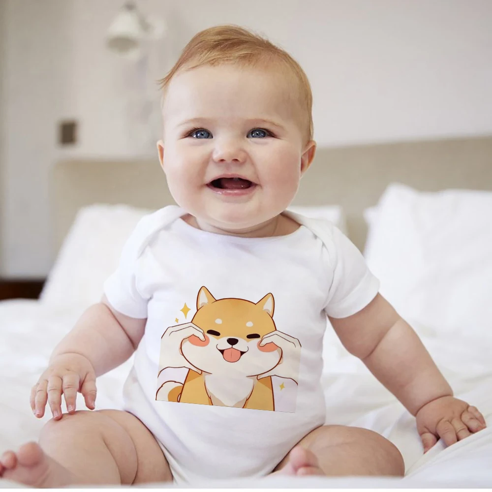 Cute Shiba Inu Cartoon Animal Print Ropa Bebe Fashion Trend Newborn Baby Boy Bodysuits Oversize Soft Kawaii Toddler Girl Onesie