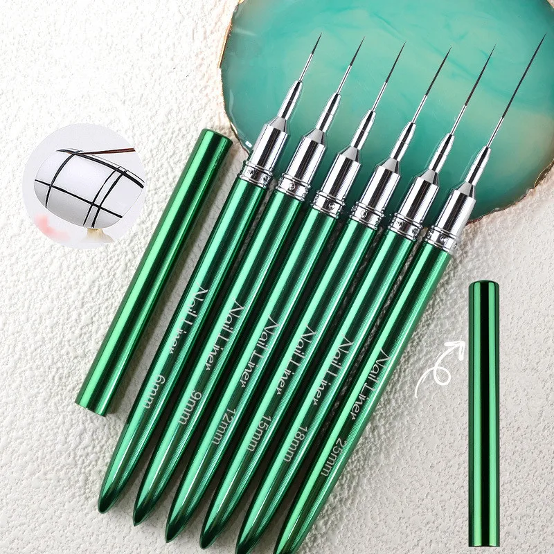 1/6 pièces poignée en métal vert Art Liner peinture à la main pinceau lignes de dessin rayure fleur peinture stylo UV Gel brosse