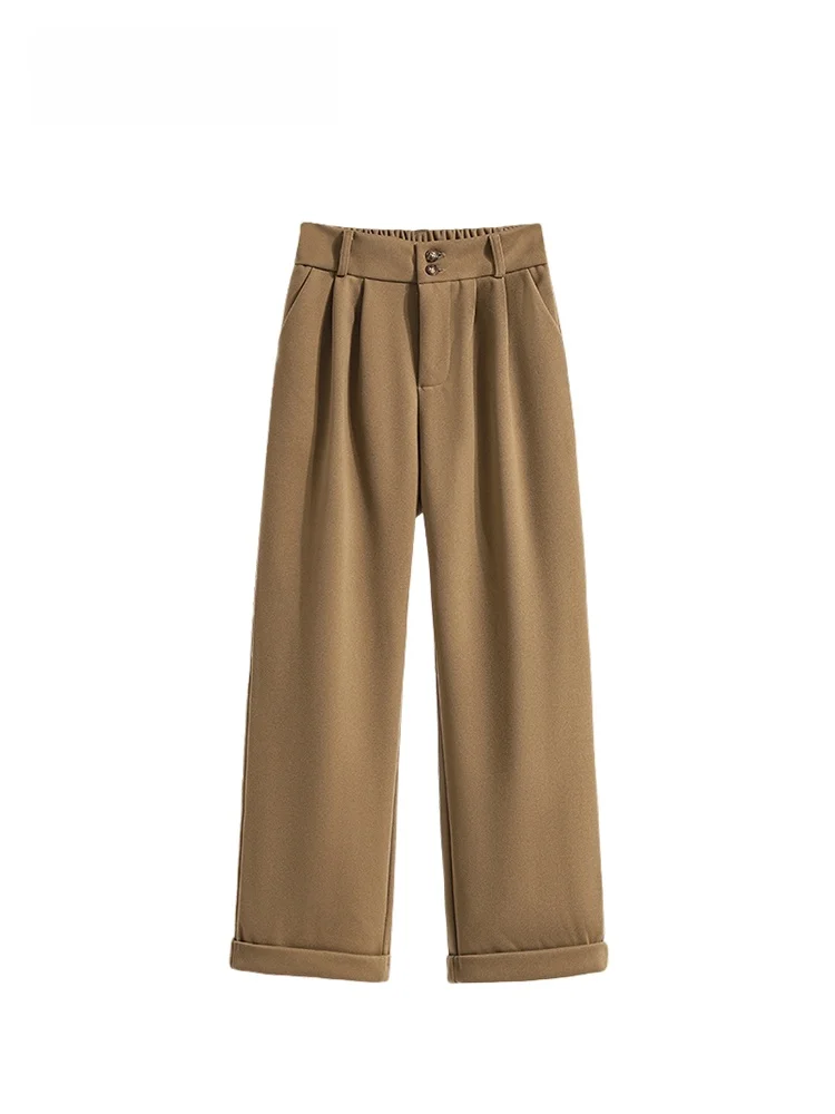 

High Waist Straight Leg Woolen Trousers for Women plus Size Autumn Winter New Sle Pear aped Body Retro Pants