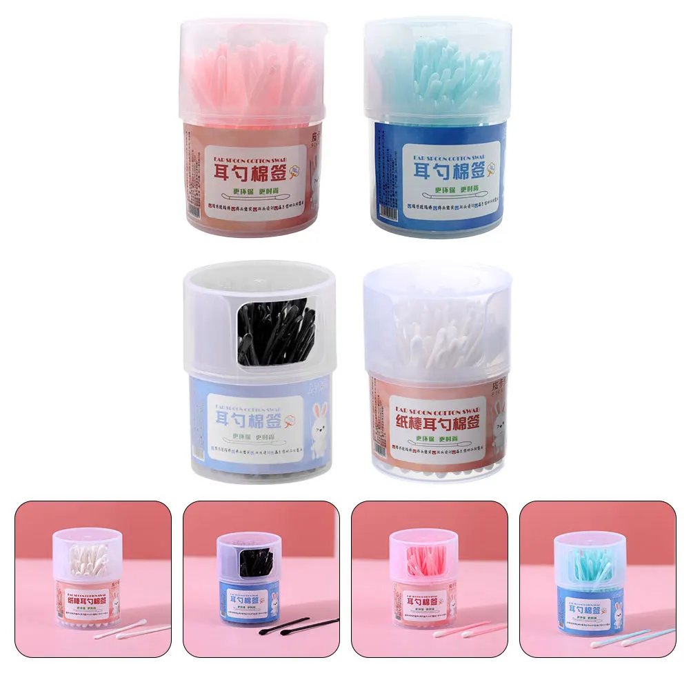 4 صناديق من مسحات القطن برأسين للاستعمال مرة واحدة، أدوات تنظيف الأذن بألوان متنوعة للبالغين، مسحات قطنية