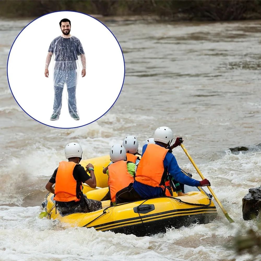 مجموعة مكونة من قطعتين من معطف المطر للاستعمال مرة واحدة، عباءات مطر للاستعمال مرة واحدة للبالغين، عباءات مطر للبالغين مع غطاء رأس برباط للرجال والنساء