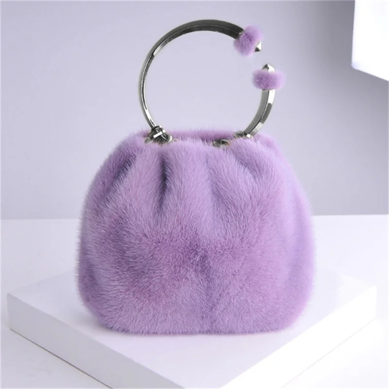 Women's Pleated Cloud Handbag 2022 New High End Fashion Mink Fur Handbag Casual Bag Shopping Women's Dumpling Handbag Women's