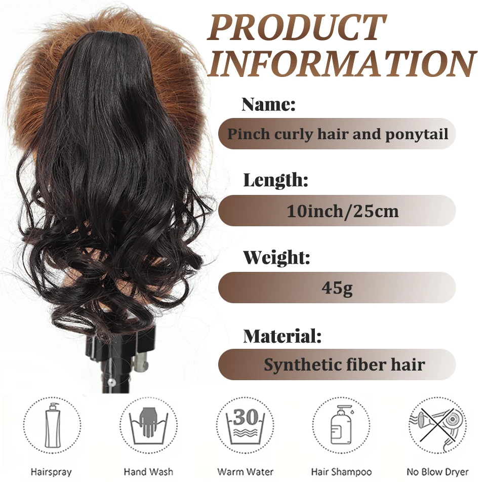 Synthetic Short Curl Horsetail Grab Clip Pear Flower Curl Horsetail Wig Hair Accessories Suitable for Women's Daily Wear