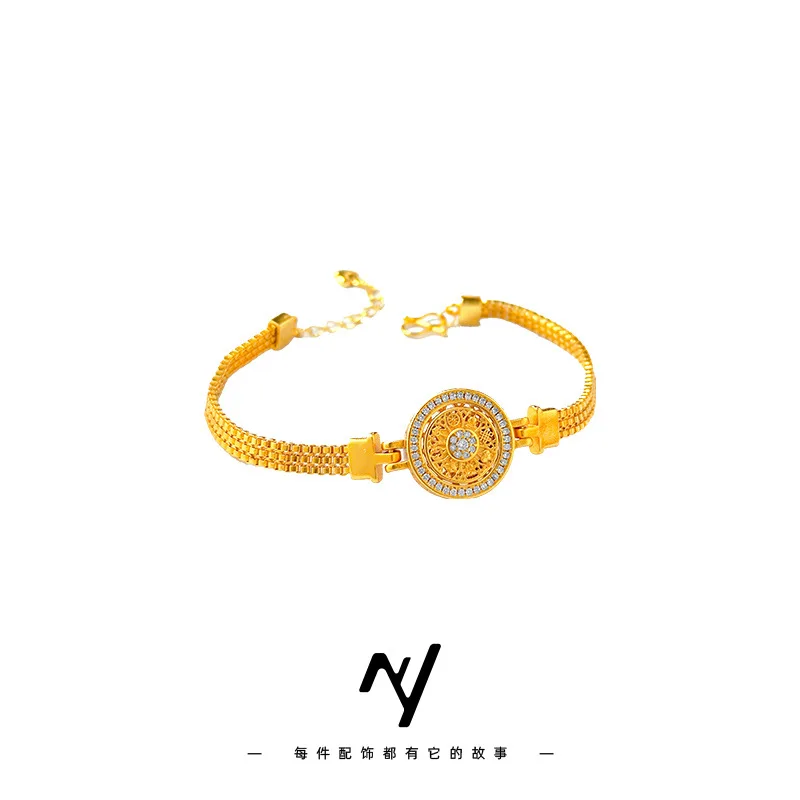 Gold plated k gold rotation eight treasure compass watch bracelet personality retro national style female hand jewelry 9999gold view 5