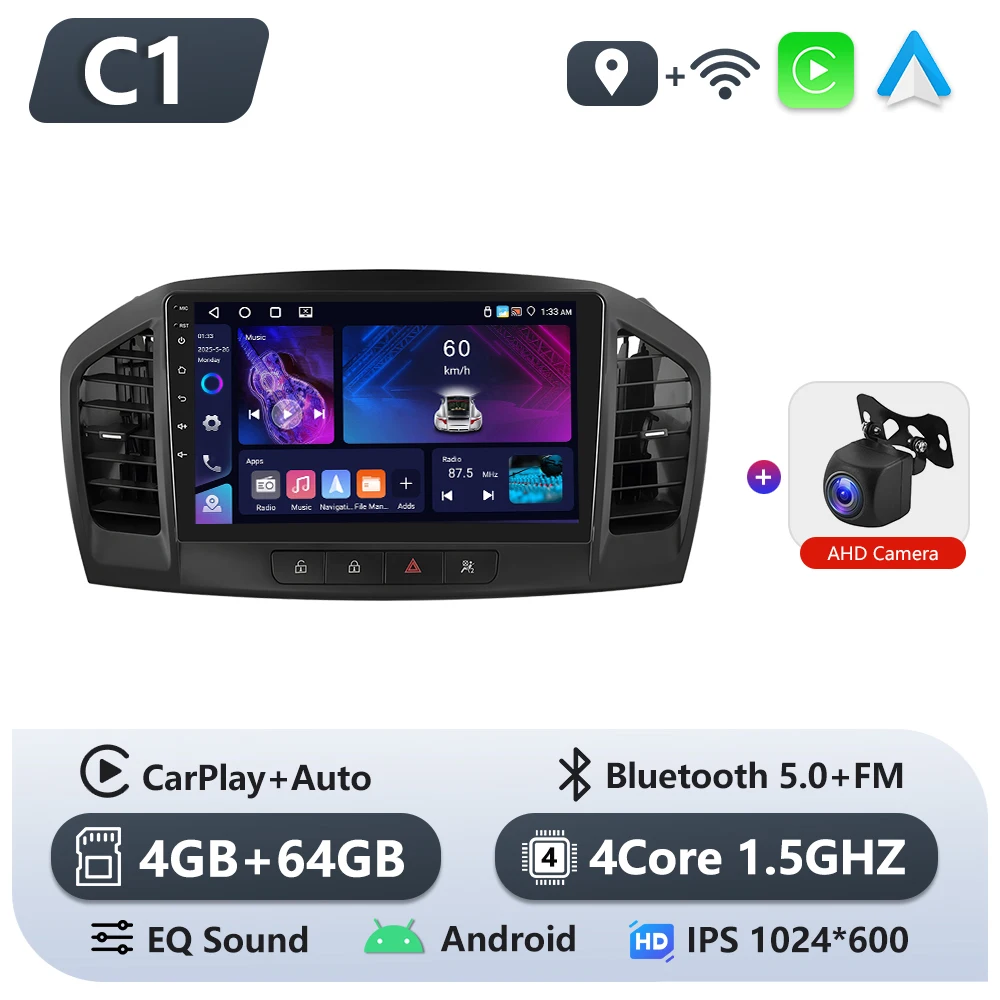 Podofo 6 + 128G Autoradio Voor Buick Regal 2009-2013/Opel Insignia 2008-2012 Draadloze CarPlay Android Auto Intelligente Systemen