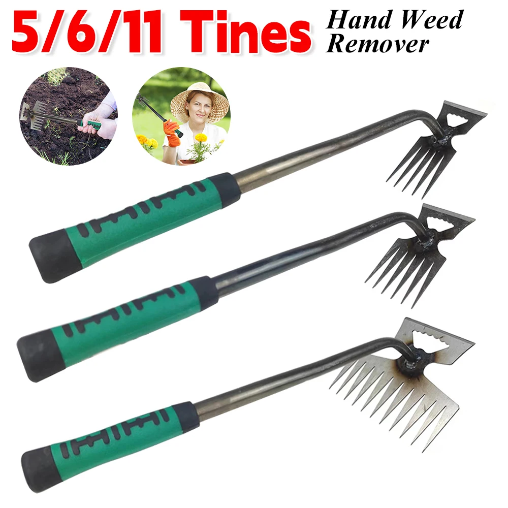 5/6/11 Tines Hand Weed Remover Handle Manual Loose Soil Weeder Puller Tool Weeding Machine Farming Garden Planting Shovel