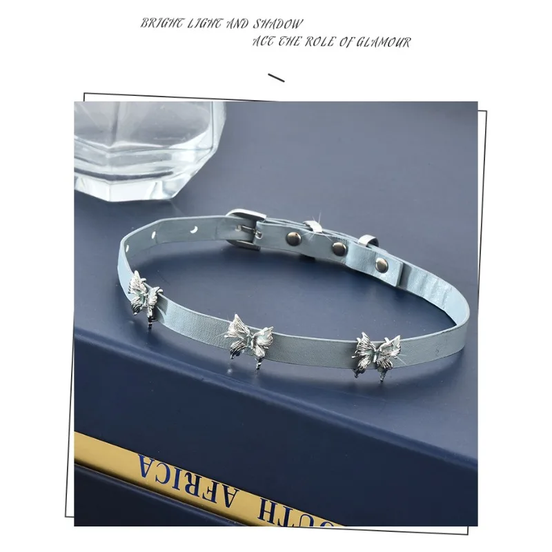 Ожерелье Spice Girl из джинсовой синей кожи, цепочка на шею, цепочка на ключицу, колье серии экзотических бабочек