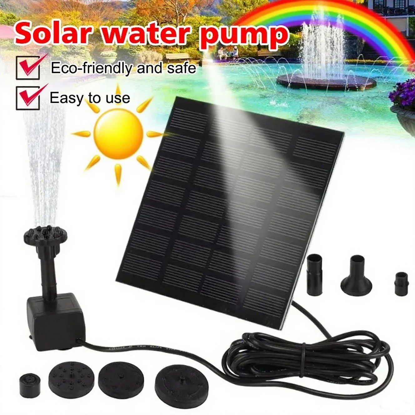 Solar Fountain Pumps with Panels (11/15.5cm) – 8-Nozzle Outdoor Watering Gear & Garden
