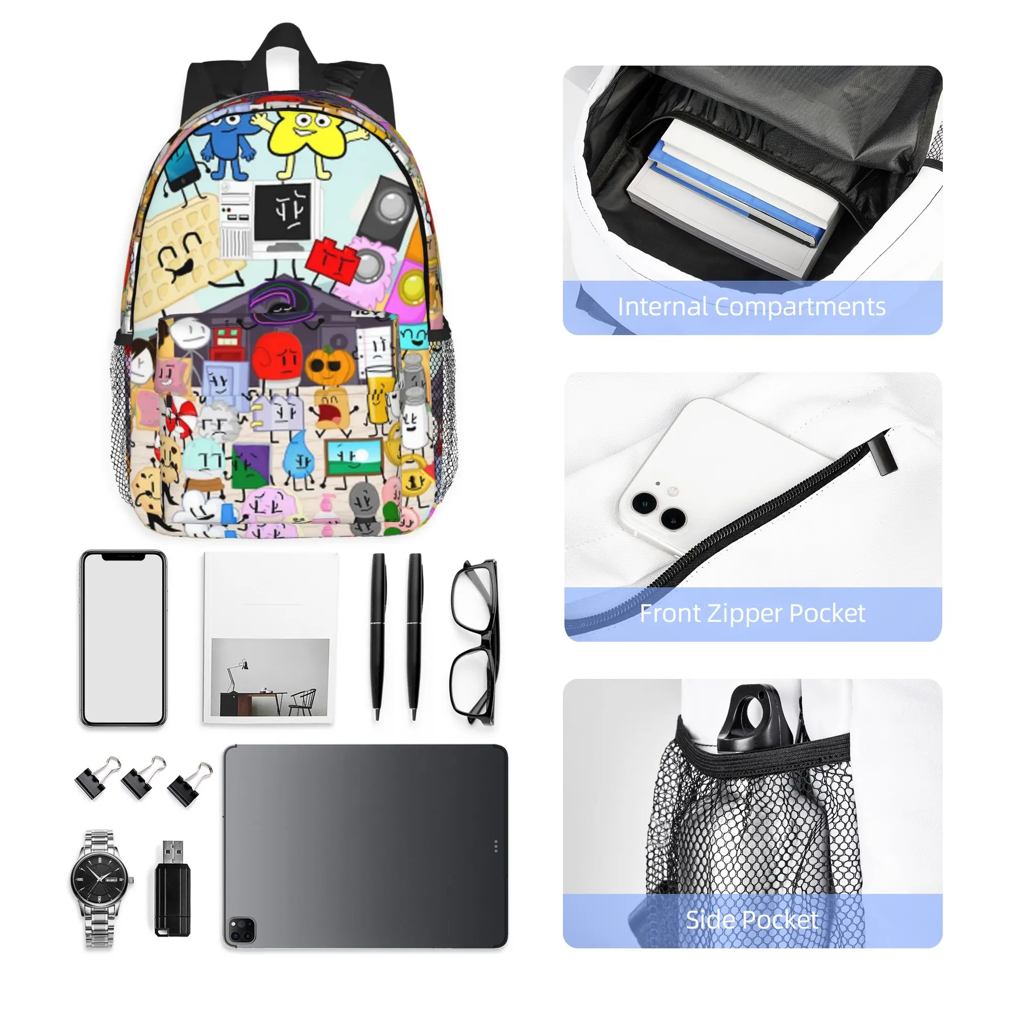 Object-All-Stars Poster BFDI Backpack Hot Sale Daypack Large Capacity Boys Girls BookBag Shoulder Bags for Men Women School Bag