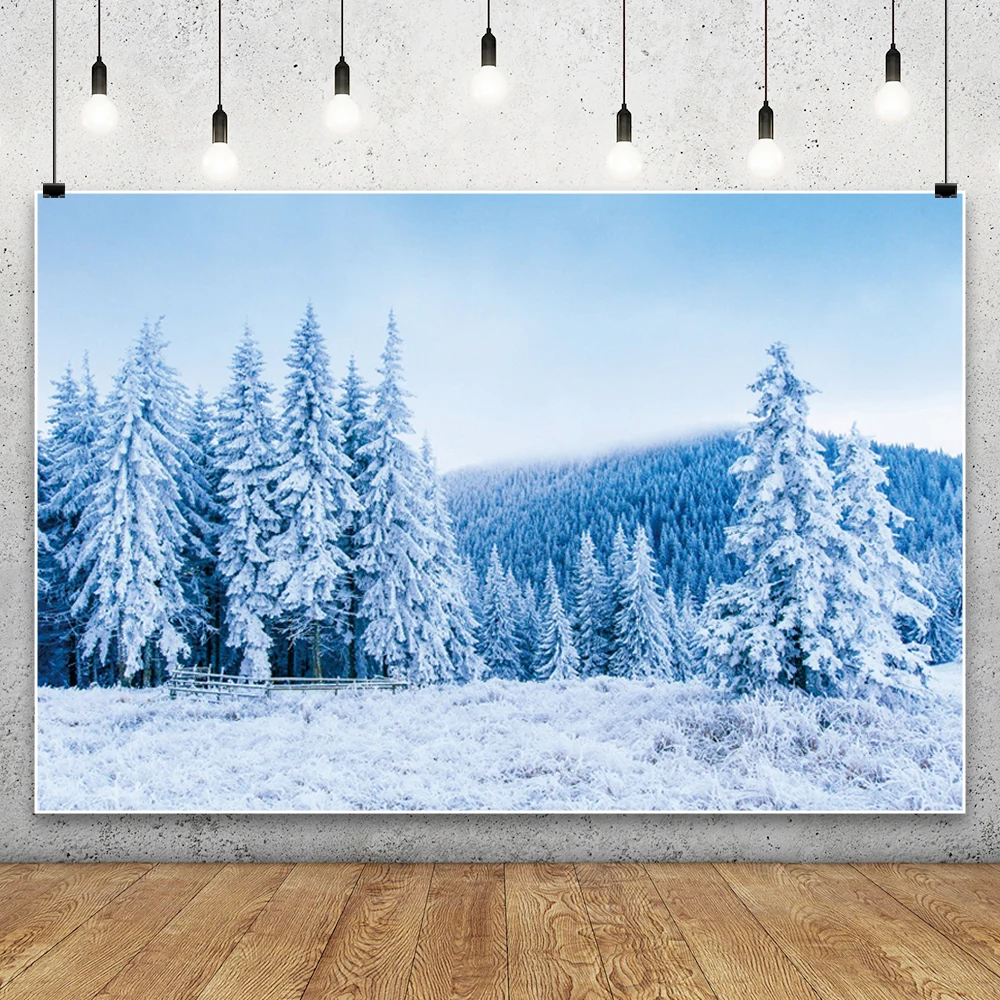 ฤดูหนาวหิมะป่าฉากหลังฤดูหนาว Snowfield ภูมิทัศน์หิมะปกคลุม Fir Pine Tree กลางแจ้งคริสต์มาสพื้นหลังการถ่ายภาพ