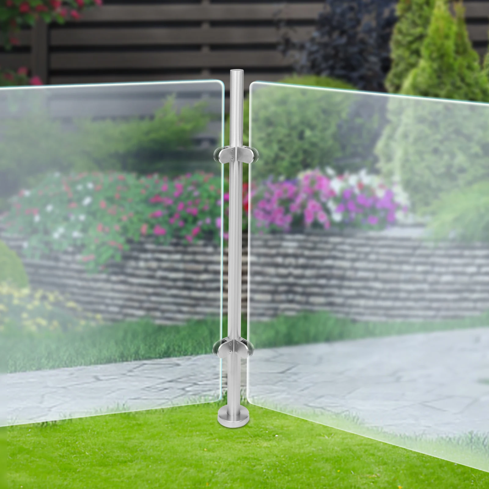 

316 Stainless Steel Railing Post with Decorative Cover, Silicone Pads, for Glass Mounting, Max Load 176.37 lbs