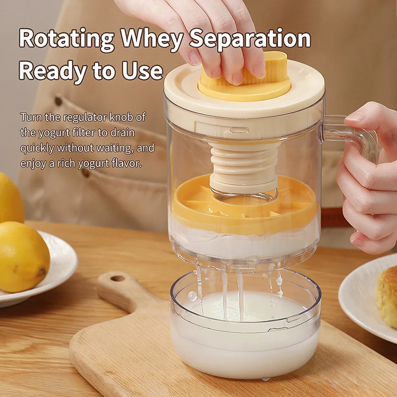 1pcs Rotatable Yogurt Filter with Handle Portable Practical Homemade Cheese Filter Drain Separator Kitchen Accessories
