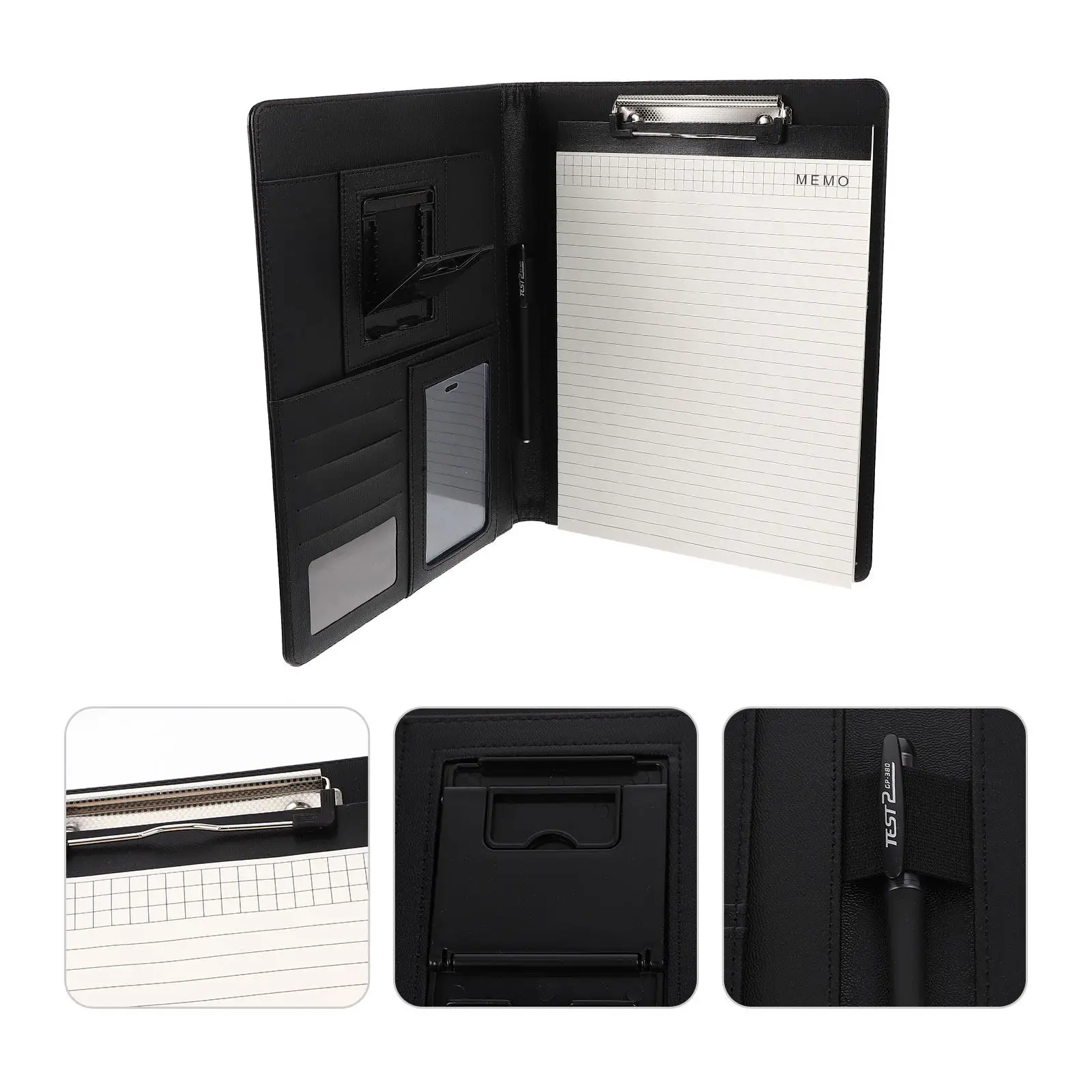 

PU File Folder with Phone Holder Multi-Function A4 Size Document Organizer for Office School Study Portable Data Storage Board