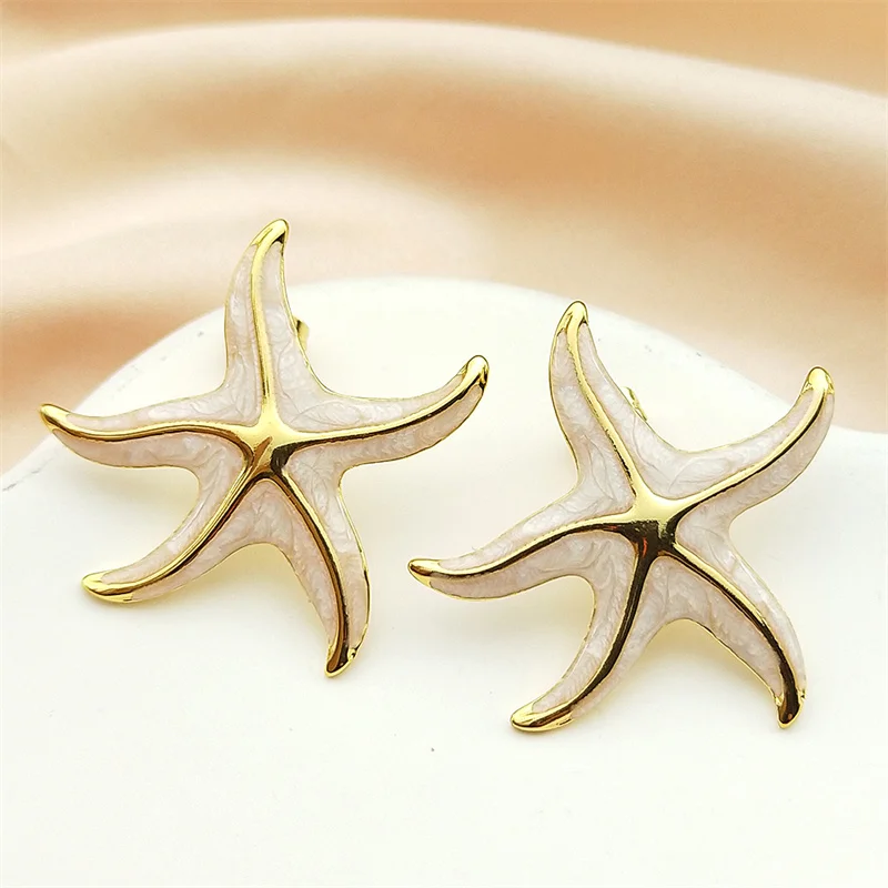 

Cute Fashion Enamel Starfish Stud Earrings for Women Stainless Steel Gold Color Jewelry Waterproof Earrings Summer Sea Gift