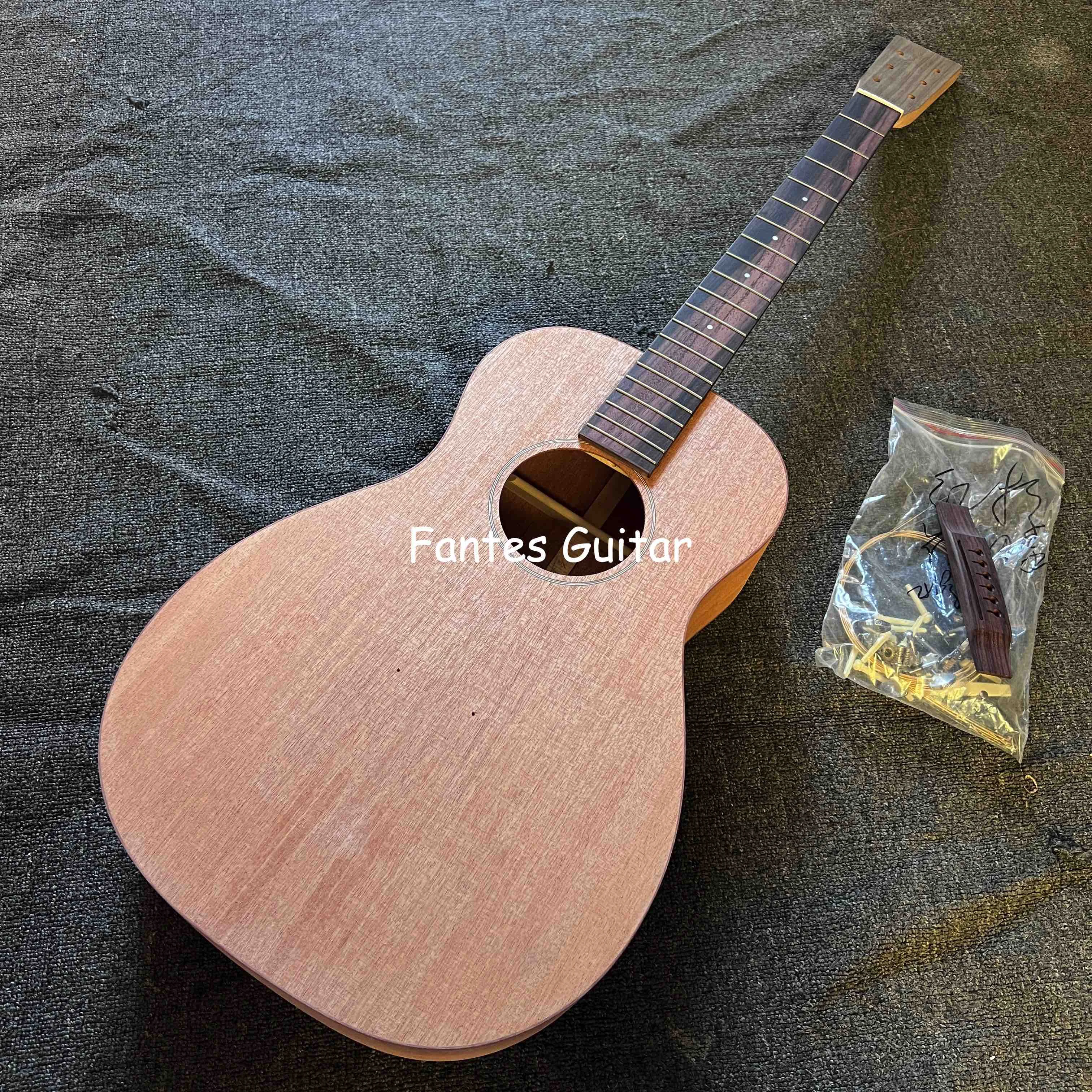 Custom O Body Acoustic Guitar DIY KITS, Solid Mahogany Back Side