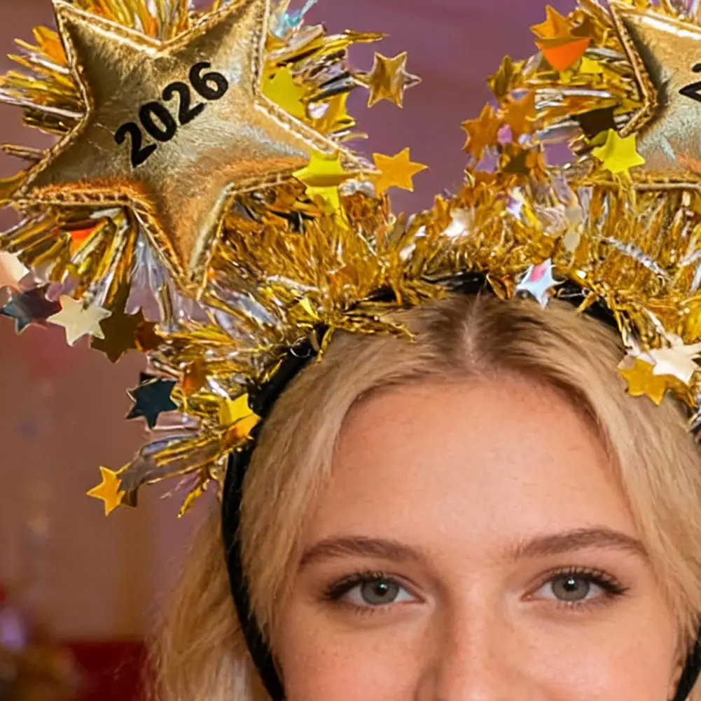 طوق الشعر تصميم ذهبي 2026 رأس السنة الجديدة عقال الطرف الديكور التصوير الدعامة ليلة رأس السنة هدية الاحتفال التبعي
