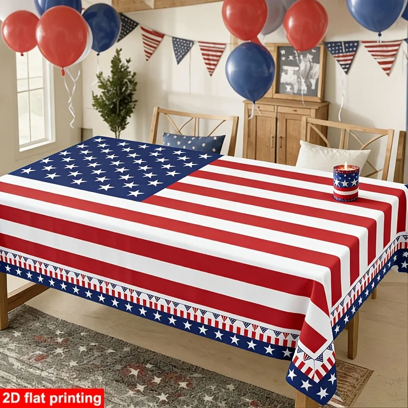 Patriotic Themed Tablecloth Red White Blue Star-Spangled Stripe Design for Independence Day Celebrations Party Decor Table Cover