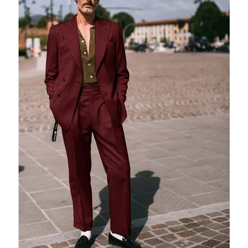 

High Quality Men's Suits Slim Fit 2 Piece Double Breasted Peak Lapel Formal Occasion Business Casual Outfits Jacket Pants