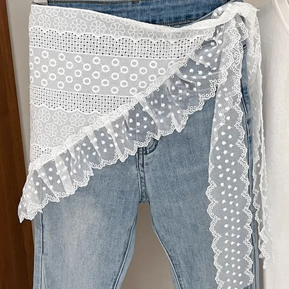 

New Y2k Lace Layered Gauze Skirt Open Skirt Matching Pants Skirt With Tie Up Lightweight Triangle Headscarf Girl