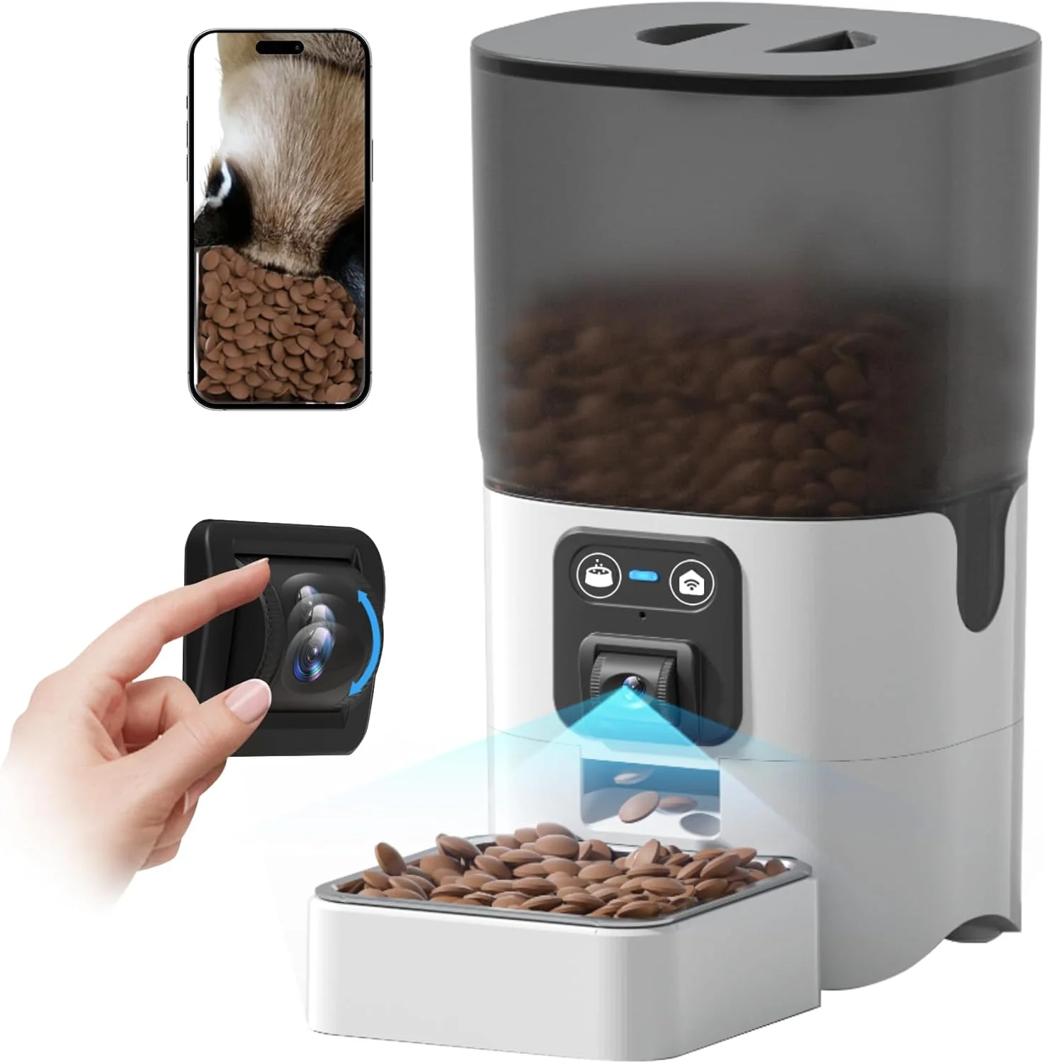 2.4G WiFi Smart Cat Feeder With ,Two-Way Audio,Auto 1-10 Daily Meals,Adjustable Angle Easy Clean