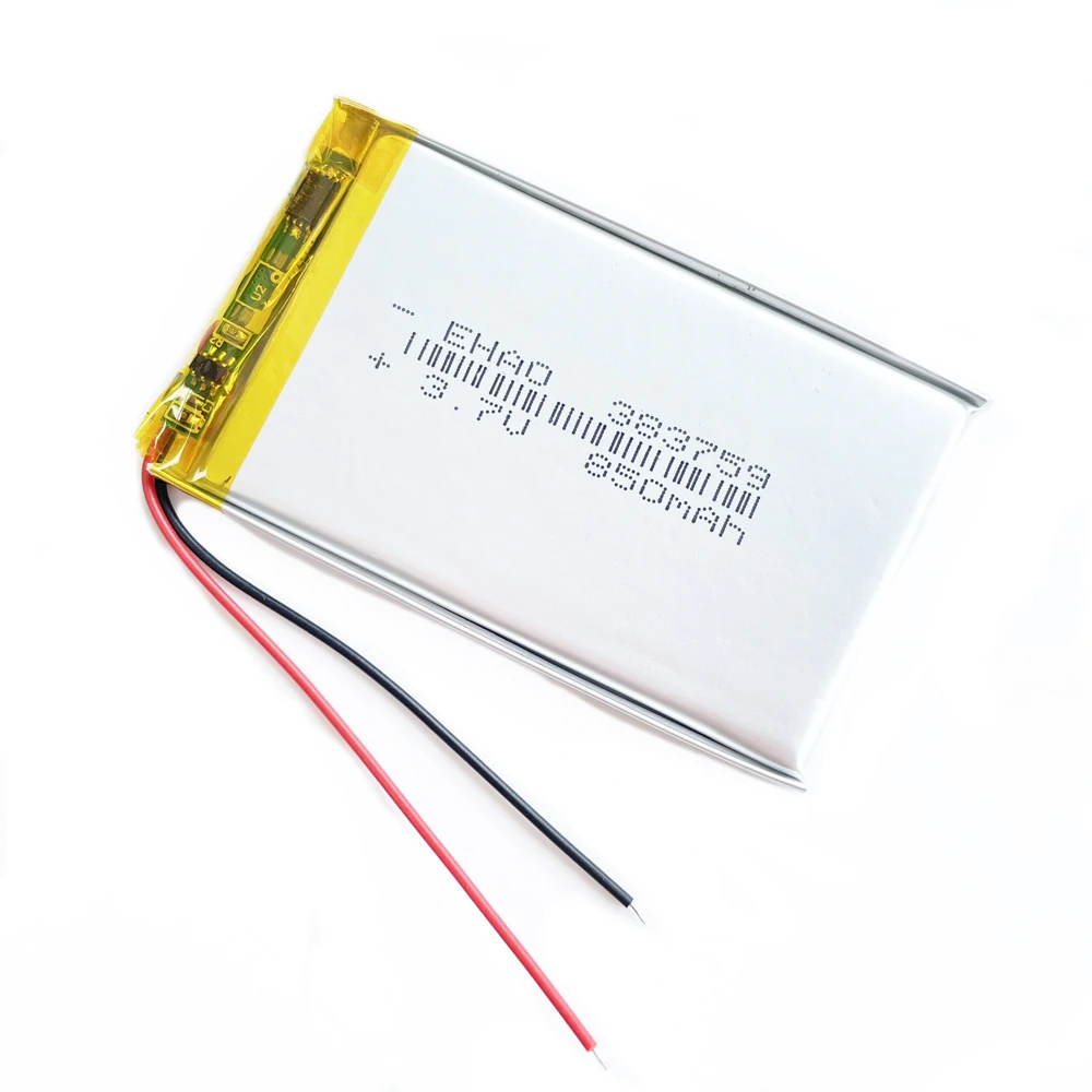 리튬 폴리머 LiPo 충전식 배터리, 383759 전원, Mp3 DVD 패드, 휴대 전화 운전 녹음기 카메라, 블루투스, 3.7V, 850mAh