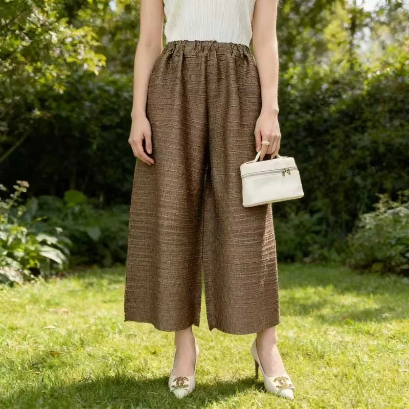 

Плиссированные широкие брюки Miyake 2026 Весна/Лето, женские прямые брюки в полоску, плиссированные широкие брюки-плиссе на весну