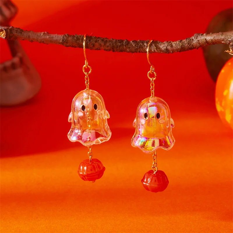 Niedliche Halloween-Harz-Geister-Ohrstecker für Damen, modische Cartoon-Kürbis-Anhänger-Piercing-Ohrringe, Schmuckgeschenke – Detail 35