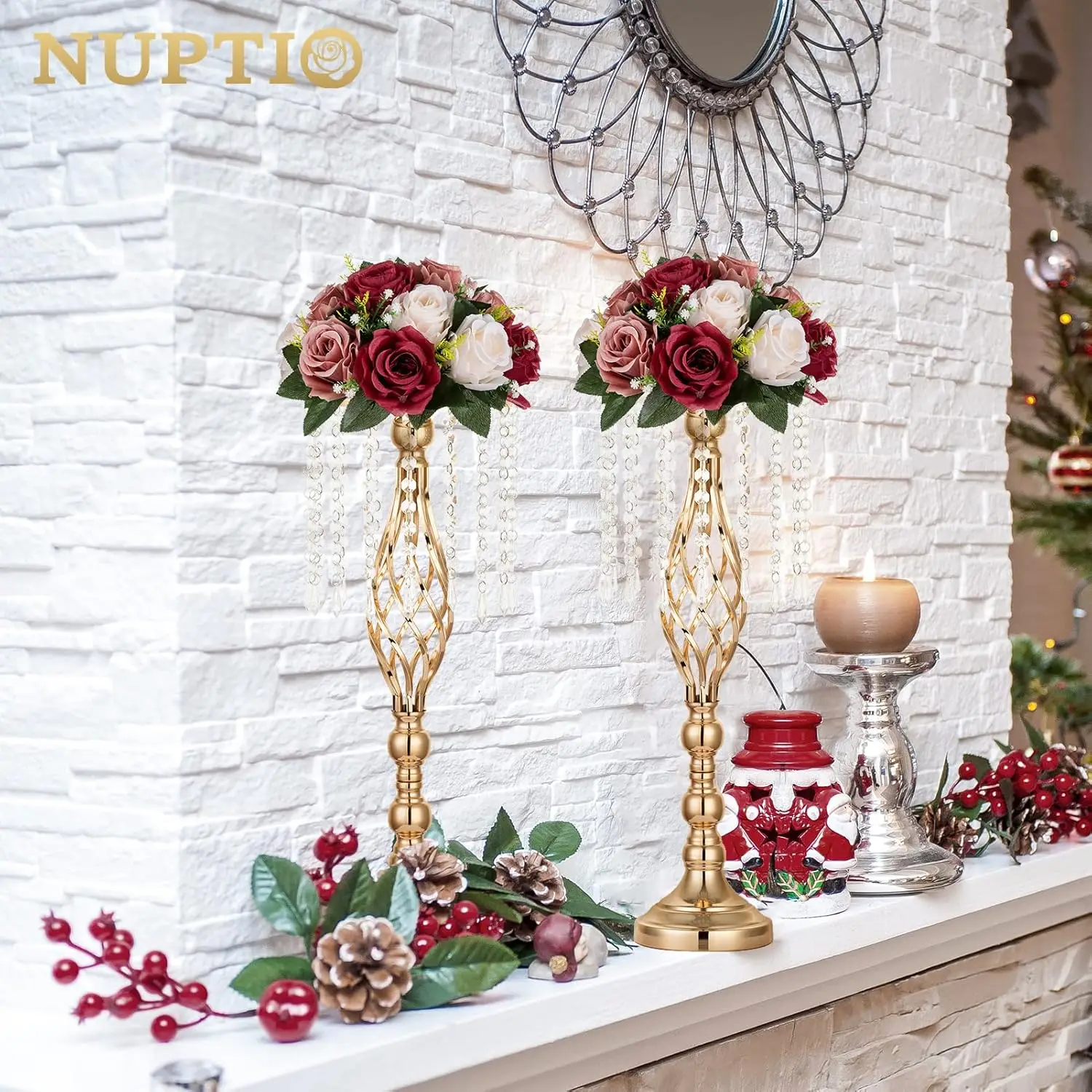 

Nuptio Artificial Flower Centrepieces For Tables - 6 Pcs Burgundy & Dusty Rose & Creamy White Fake Flowers Roses Balls 9.5In