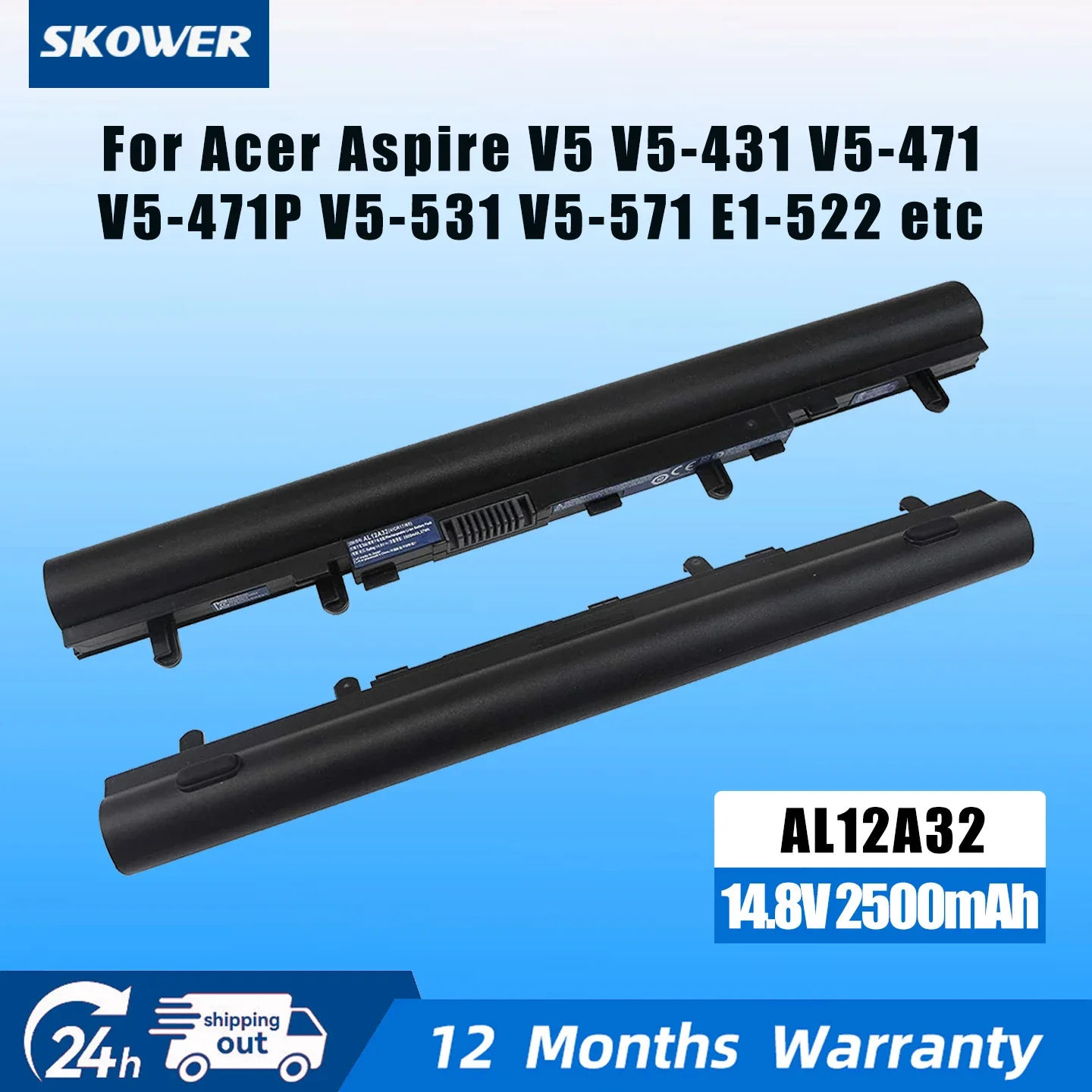 SKOWER 2500mAh AL12A32 Battery For Acer Aspire V5-431 V5-551 V5-571 V5-471G V5-571P E1 E1-572 E1-510P E1-522 E1-532 AL12A72