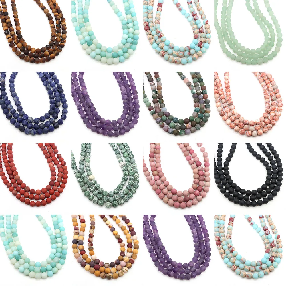 4 6 8 10 mm Natursteinperlen, matt, Amethyst, Amazonit, Achate, Jade, rund, lose Mineralien, Perle für Schmuckherstellung, DIY-Armband