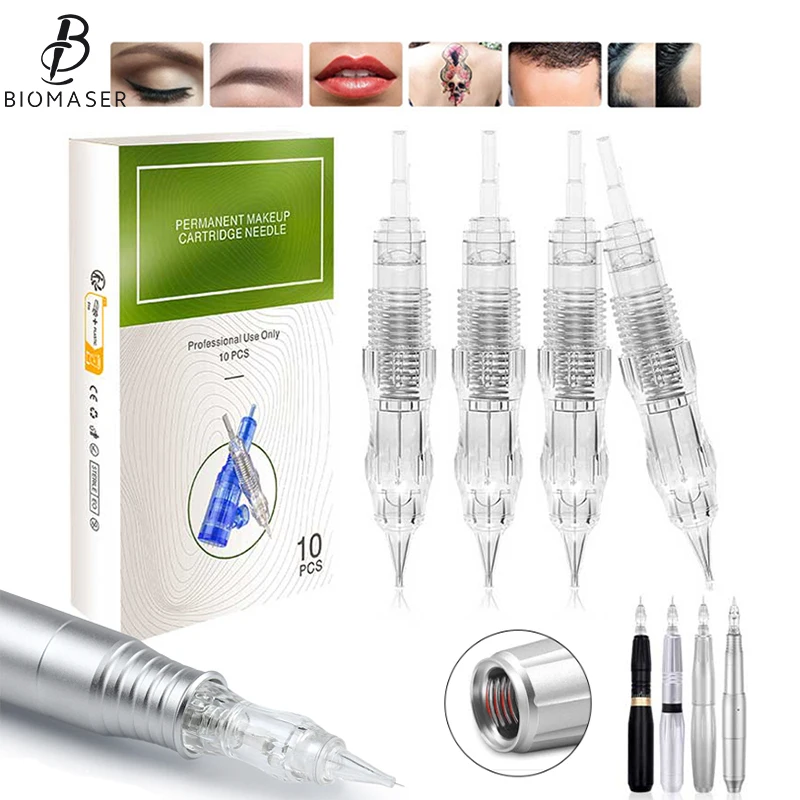 Biomaser 10Pcs Tattoo Cartridges Needles Disposable PMU Round Liner For Permanent Lip Eyebrow Makeup Tattoo Rotary Pen Supplies