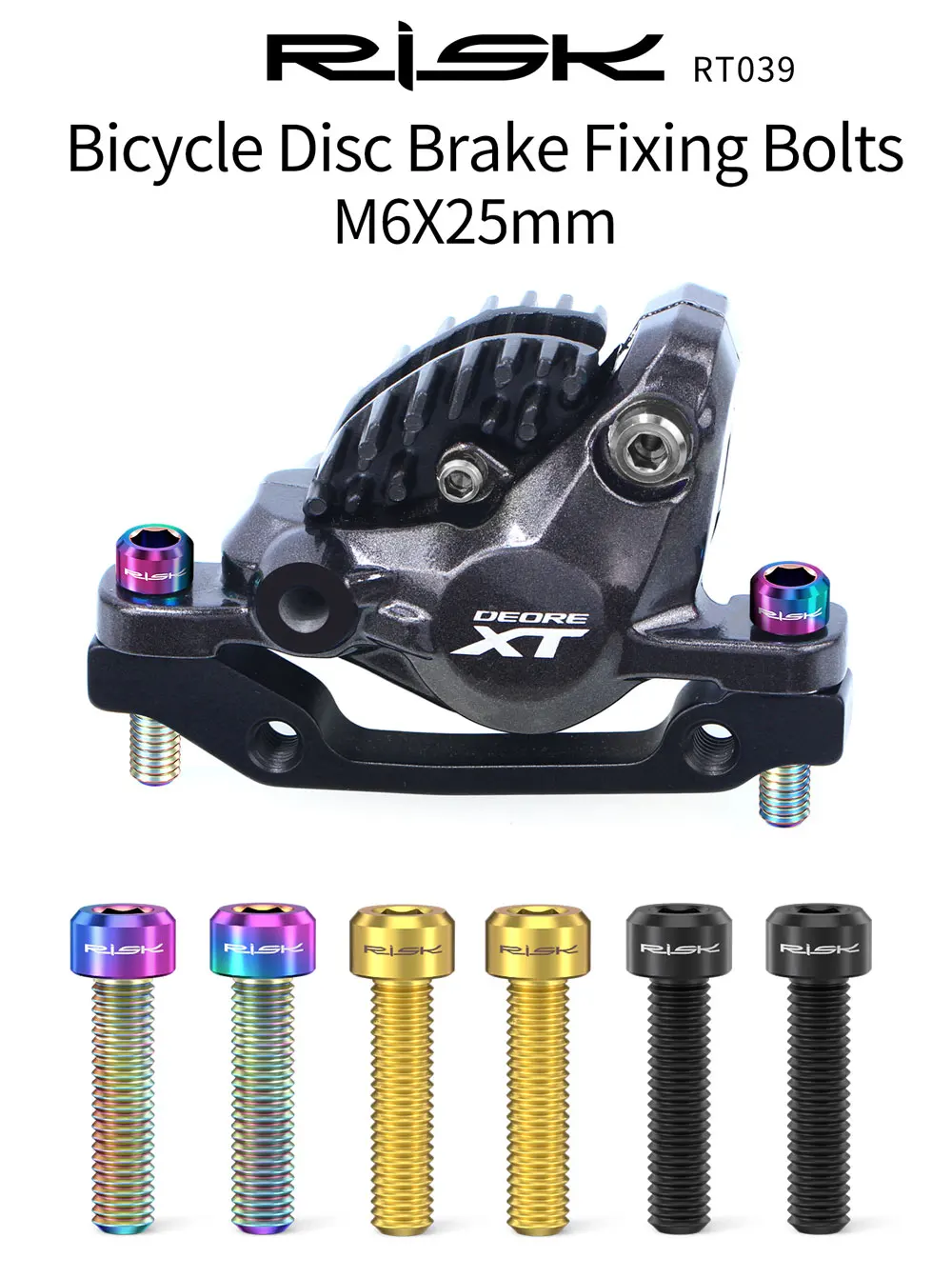 RISIKO 2 Stück Mountainbike M6 x 25 mm Scheibenbremssattel-Befestigungsschrauben Schrauben verlängerte Titanlegierung für A-Säulen-Adapter Fahrradteil – Detail 1