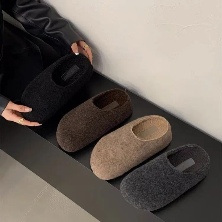 

Charcoal Grey Plaid Women's Winter Booties Knit Slip-On Snow Boots Korean Style High-Coolness Fashion Casual Flat Heel