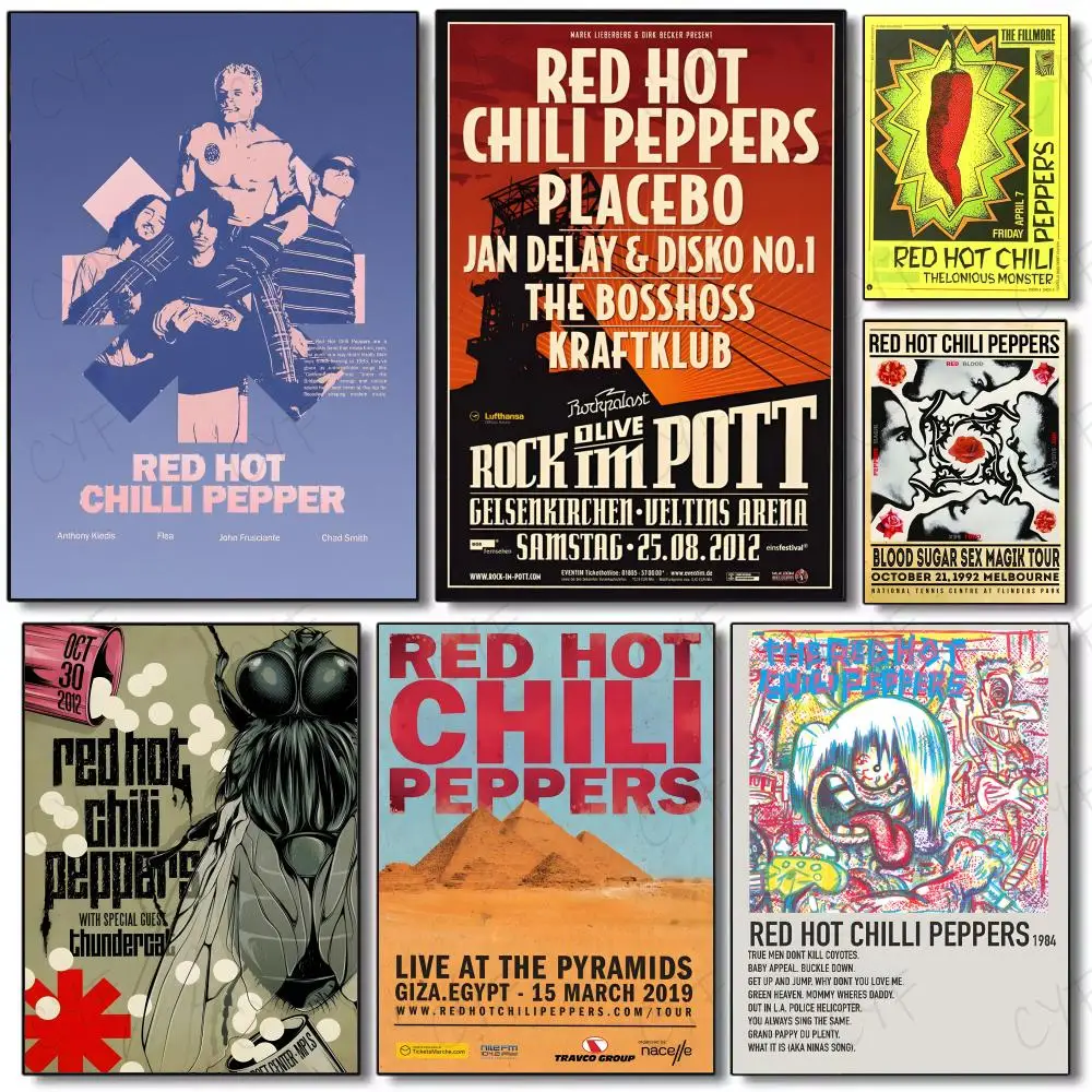 Póster de banda Rock R-Red Hot Chili Peppers-MT, pintura autoadhesiva con impresiones, regalo de decoración para el hogar, dormitorio y sala de estar
