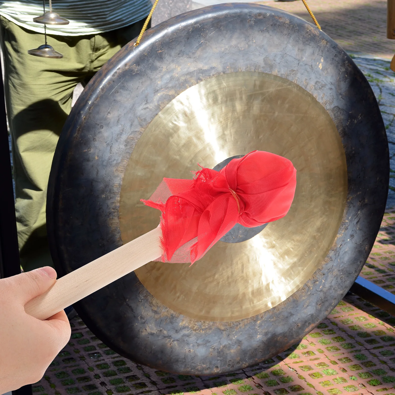 

Large Wood Handle Copper Gong Mallet Wrapped Cloth Grip Drum Stick Essential Percussion Accessory for Air