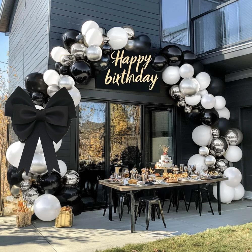 30/50/75 cm große schwarze Schleife, Kokette, schwarze Schleife für Geburtstagsfeier, Hintergrund, Babyparty, Valentinstag, Brautparty-Dekoration – Detail 2